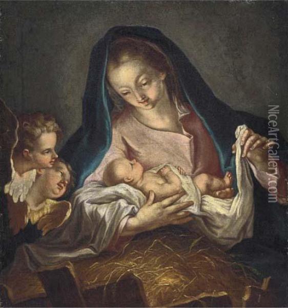 The Virgin And Child With Cherubim Oil Painting - Ignazio Stern
