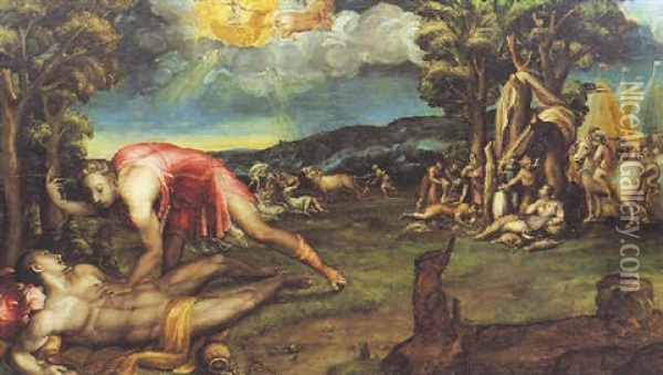 Allegoria Col Carro Di Apollo Nel Cielo Oil Painting - Marco da Siena Pino