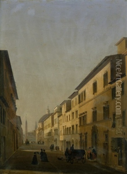 Via Di Ripetta Mit Blick Auf Piazza Del Popolo Oil Painting - Ippolito Caffi