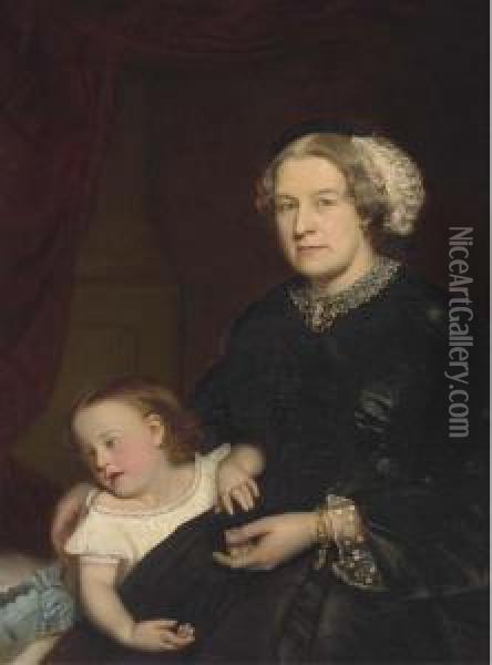 Portrait Of A Mother And Child Oil Painting - Hugh Collins