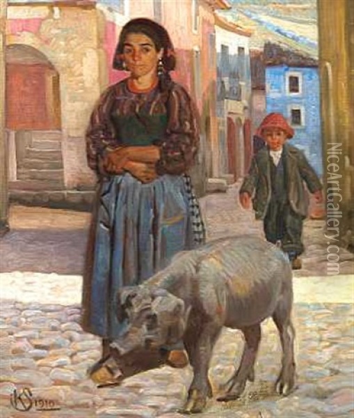 Gadescene, Civita D'antino Oil Painting - Knud Sinding