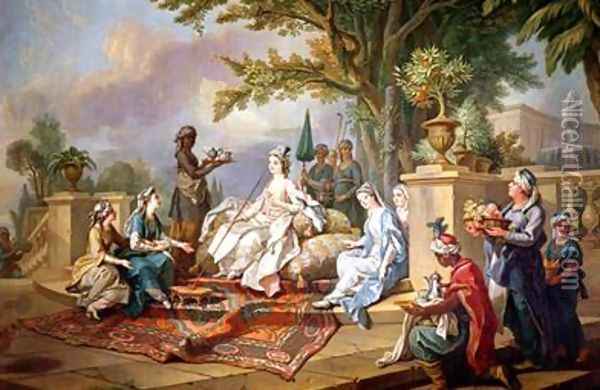 The Sultana Served by her Eunuchs 2 Oil Painting - Charles-Amedee-Philippe van Loo