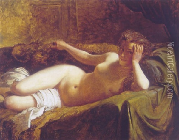 Ung Kvindelig Nogenmodel Liggende Henslaengt I En Sofa Oil Painting - Ludvig Abelin Schou