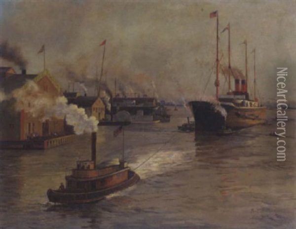 A View Of New York Harbor Oil Painting - Paul Jobert