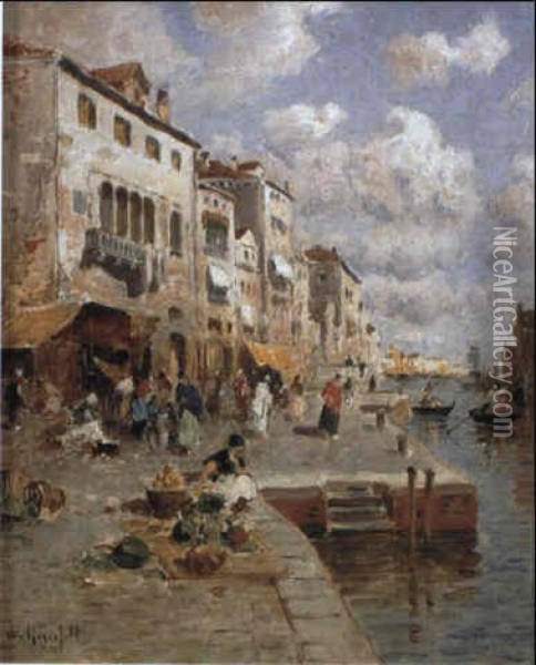 Vid En Kanal I Venedig Oil Painting - Wilhelm von Gegerfelt