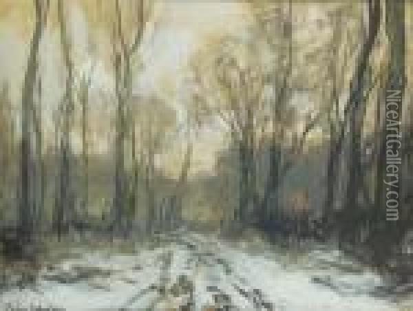 A Forest Path In Winter Oil Painting - Louis Apol