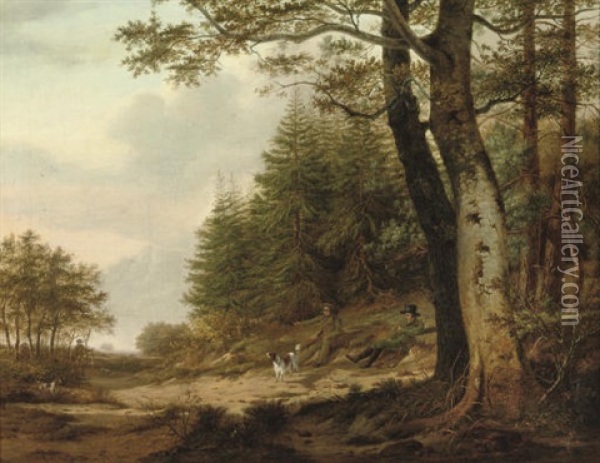 Hunters On The Edge Of A Forest Oil Painting - Johann Christiaan Willem Safft