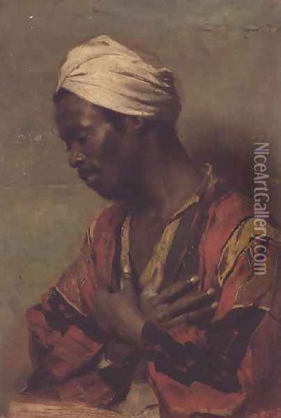 An Arab in Meditation Oil Painting - Carl Ludwig Ferdinand Kerstan