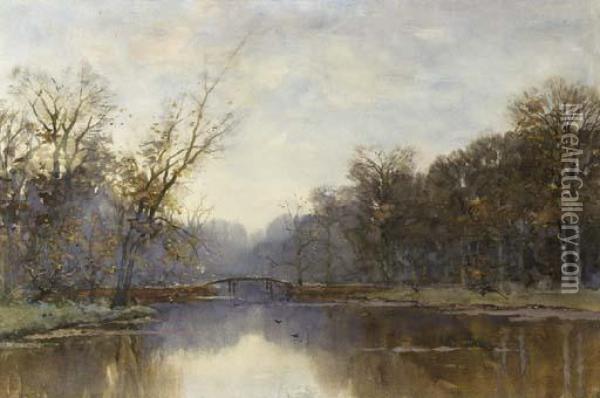 Autumn River Landscape Oil Painting - Fredericus Jacobus Van Rossum Du Chattel