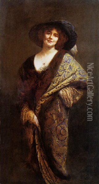 Giovane Donna Con Cappello Oil Painting - Georges-Auguste-Elie Lavergne