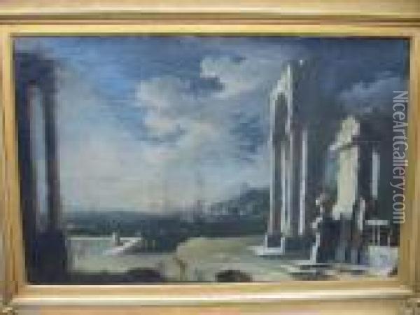 Ruines Antiques Pres Du Rivage Oil Painting - Gennaro Greco, Il Mascacotta