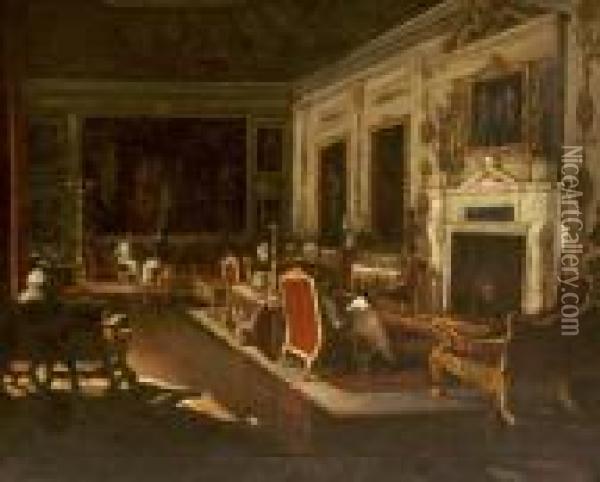 Interior Of Grand Salon With Figures Oil Painting - John Lavery