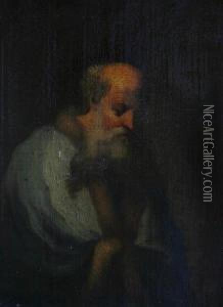 A Portrait Of A Bearded Man Wearing A Whiterobe Oil Painting - Salomon Koninck