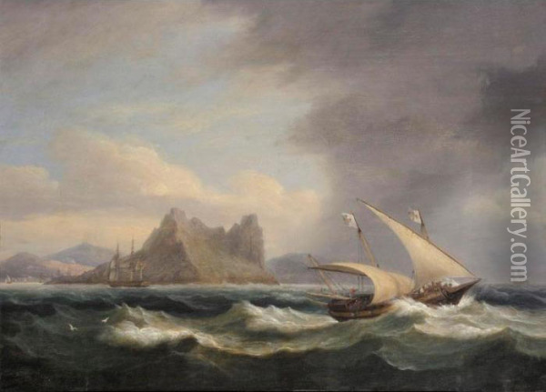 Shipping Off A Mountainous Coast In Stormy Seas Oil Painting - Thomas Luny