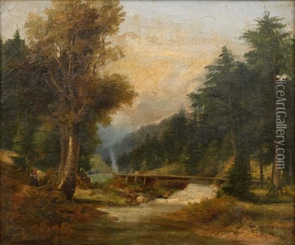 Pont Sur Le Torrent En Foret, 1835 Oil Painting - Alexandre Calame