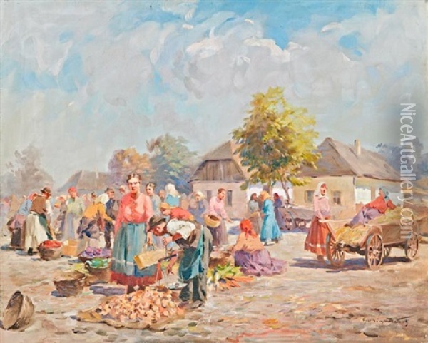 Vasari Jelenet Oil Painting - Gyertyanyi Nemeth