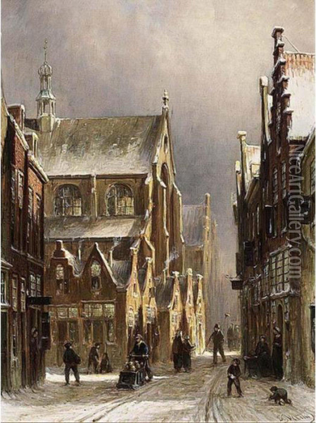 A View Of Leiden In Winter Oil Painting - Pieter Gerard Vertin