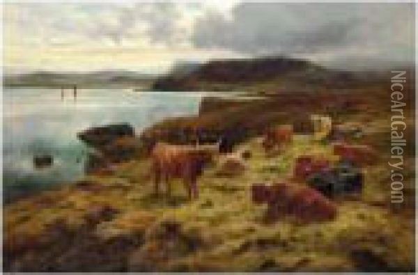 On The Cliffs At Shetland Oil Painting - Louis Bosworth Hurt