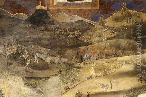 Effects Of Bad Government On The Countryside (detail) Oil Painting - Ambrogio Lorenzetti