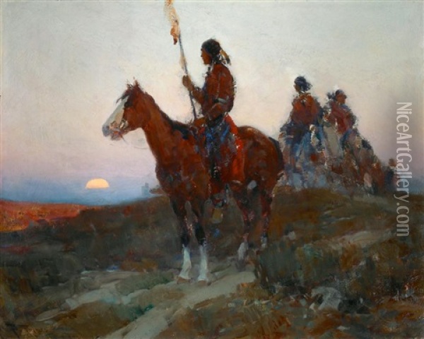 Apaches At Moonrise (eventide) Oil Painting - Frank Tenney Johnson