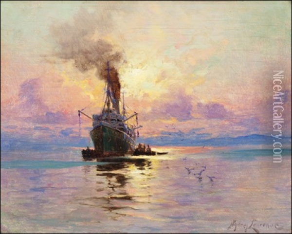 Fishing Vessel At Sea Oil Painting - Sydney Mortimer Laurence