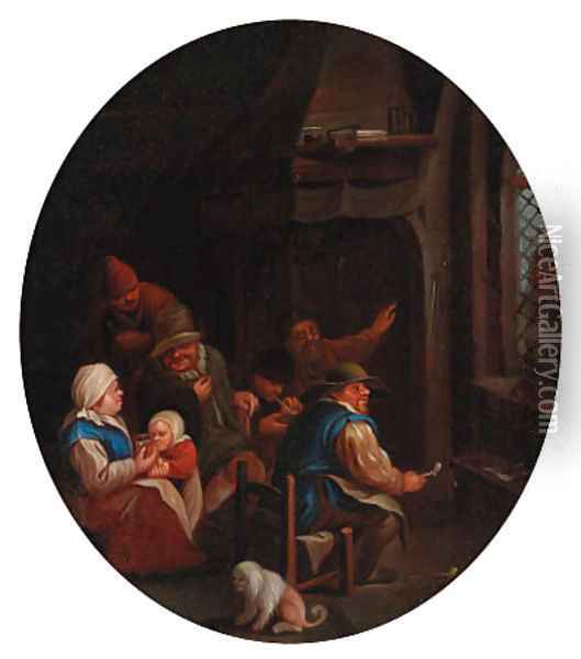Peasants in an interior Oil Painting - Cornelis Dusart