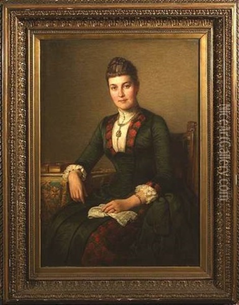 Bildnis Einer Vornehmen Dame, An Einem Tisch Sitzend Oil Painting - Julius Hamel