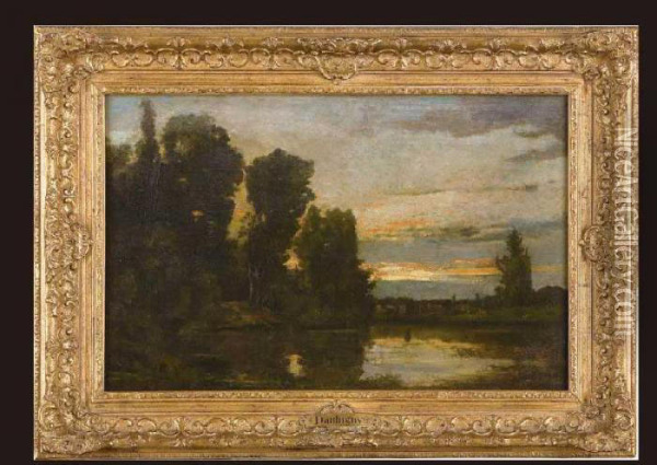 Sunset Oil Painting - Charles-Francois Daubigny