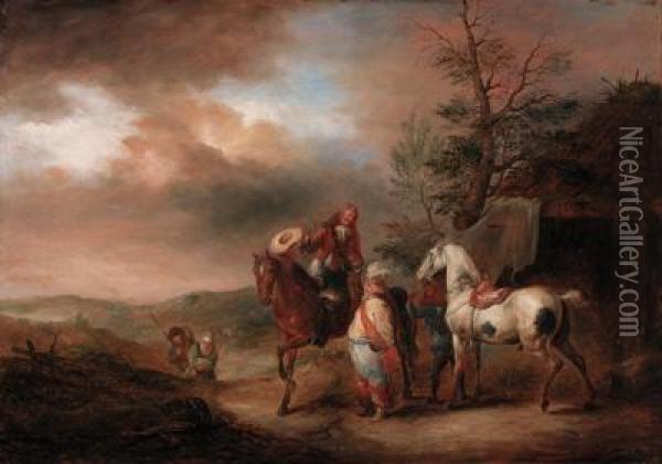 Huntsmen Resting Their Horses Oil Painting - Pieter Wouwermans or Wouwerman