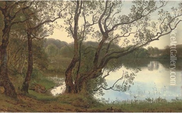 The Lake At Dusk Oil Painting - Janus la Cour