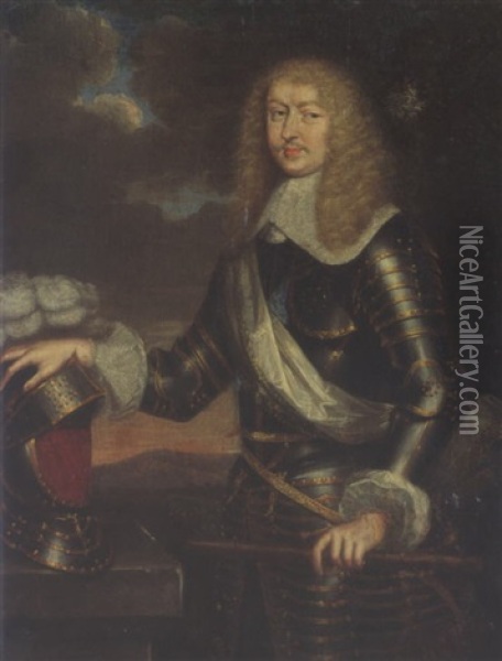 A Portrait Of Francois Emmanuel De Bonne De Crequy, Duke Of Lesdignieres, Marshall Of France, Wearing Armour Oil Painting - Pierre Mignard the Elder