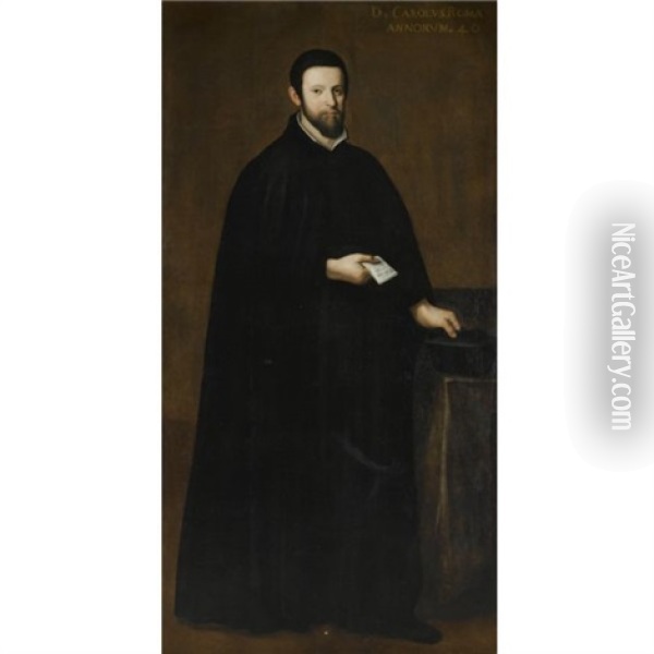Portrait Of A Gentleman Wearing A Black Cloak And Holding A Black Hat And A Letter Oil Painting - Scipione Pulzone