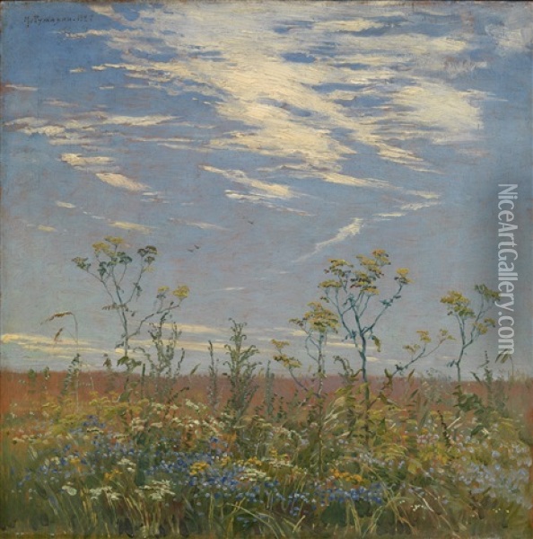 Wild Flowers In A Field Oil Painting - Mikhail Markelovich Guzhavin