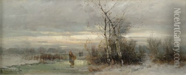 Sommerlandschaft Am Fluss (+ Winterlandschaft Im Abendlicht; Pair) Oil Painting - Johann Jungblut
