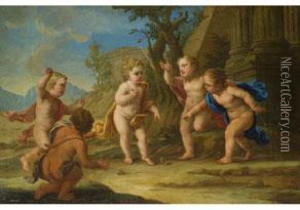 Mit Einem Kreisel Spielende Kinder Oil Painting - Pietro Bardellino