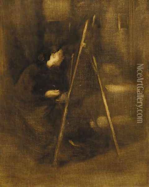An artist at her easel Oil Painting - Eugene Carriere