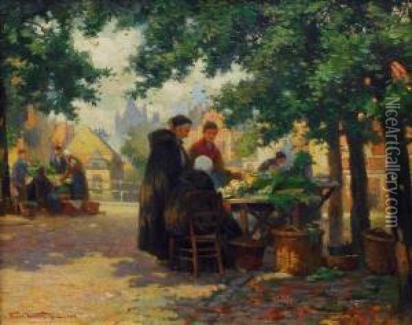 Marktszene In Brugge Oil Painting - Florimond Van Acker