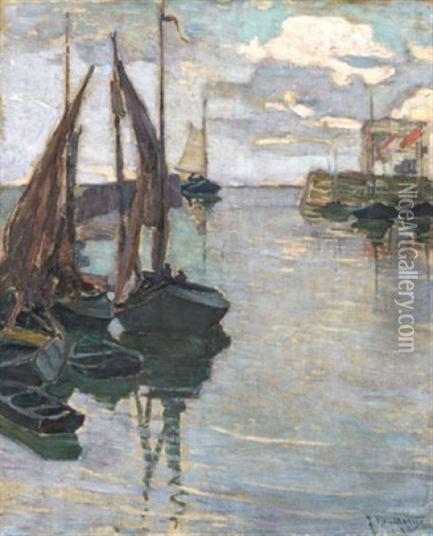 Segelboote Im Hafen Oil Painting - Julie Wolfthorn