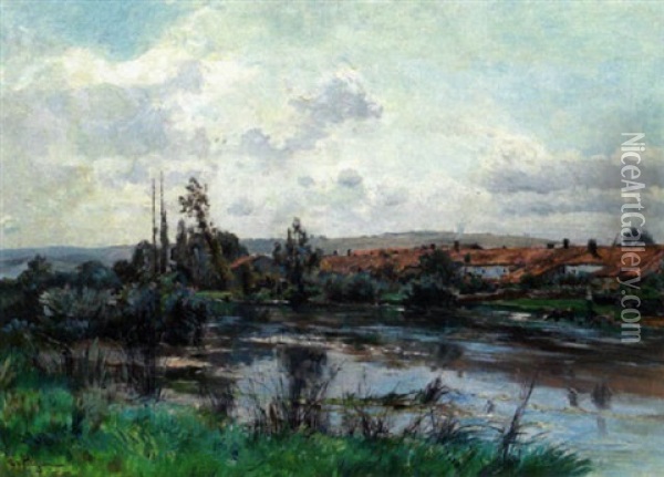 Le Village Au Bord De La Riviere Oil Painting - Edmond Marie Petitjean