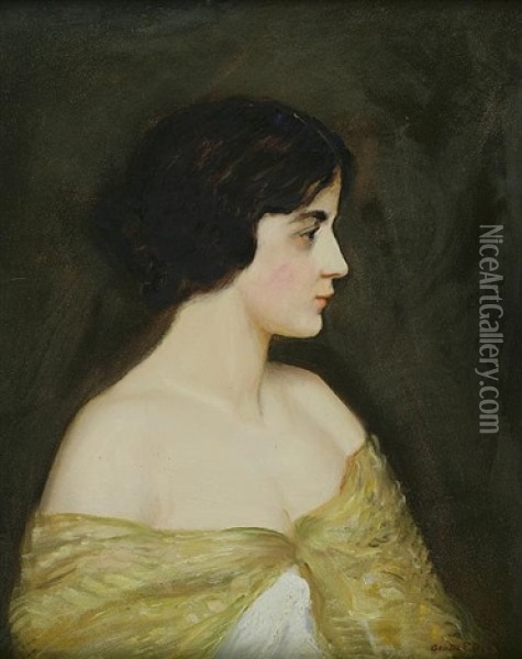Portrait Of A Woman In A Yellow Shawl Oil Painting - George de Forest Brush