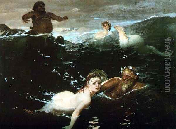 Playing in the Waves Oil Painting - Arnold Bocklin