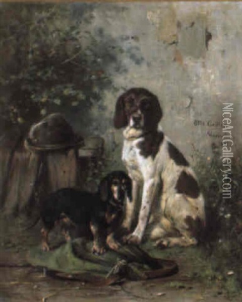 Zwei Jagdhunde (dackel Und Vorstehhund) Oil Painting - Otto Friedrich Gebler