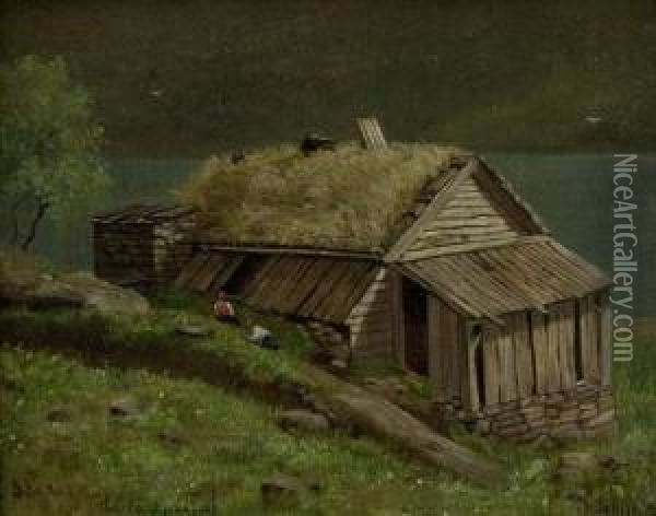 Hutte Am Ufer Des Hardanger Fjordes In Norwegen Oil Painting - Hans Schleich