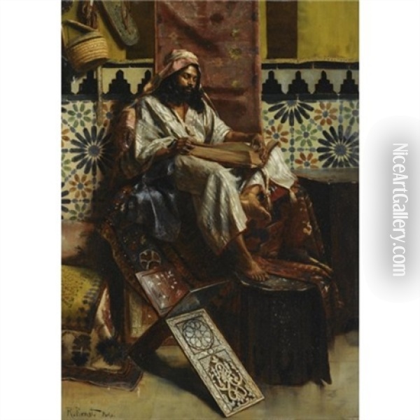 Studying The Koran Oil Painting - Rudolf Ernst