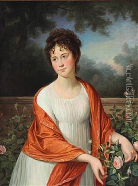 Portrait Of Charlotte Bartholin Eichel, Nee Grodtschilling (after Jens Juel) Oil Painting - Gunnar Borjeson