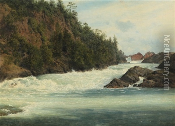 Landscape With Roaring River, Probably Norway Oil Painting - Georg Emil Libert