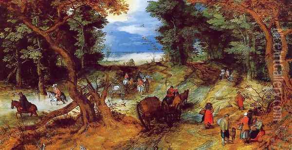 Forest Landscape with Travellers Oil Painting - Jan The Elder Brueghel