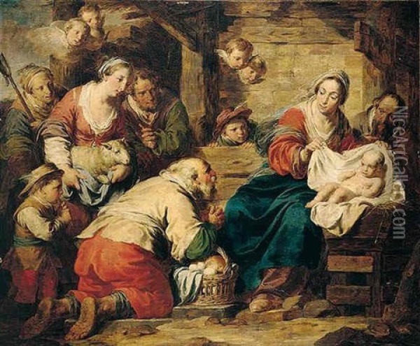 The Adoration Of The Shepherds Oil Painting - Pierre Jean Joseph Verhaegen