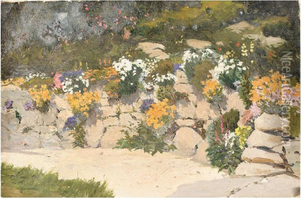 Flowers On A Rockery Oil Painting - Benjamin Eastlake Leader