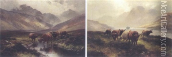 Highland Cattle, Loch Long Oil Painting - Harald R. Hall